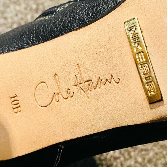 EUC Cole Haan Nike Air Sierra Black Pebbled Leather Tall Heeled Boots - Picture 15 of 17